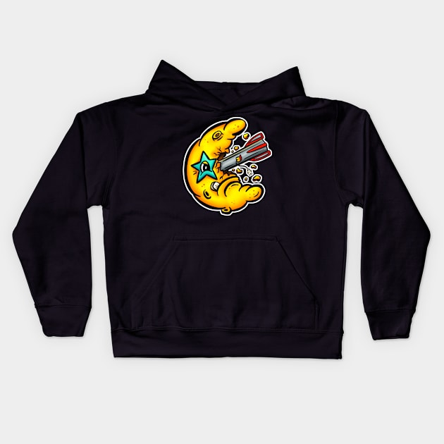 The Lunar Moons - Spaceship Crashed on the Moon Kids Hoodie by Squeeb Creative